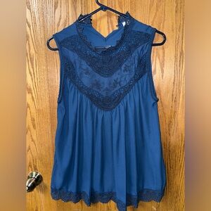 Darling Navy Blue Crochet Yoke Sleeveless Camisole